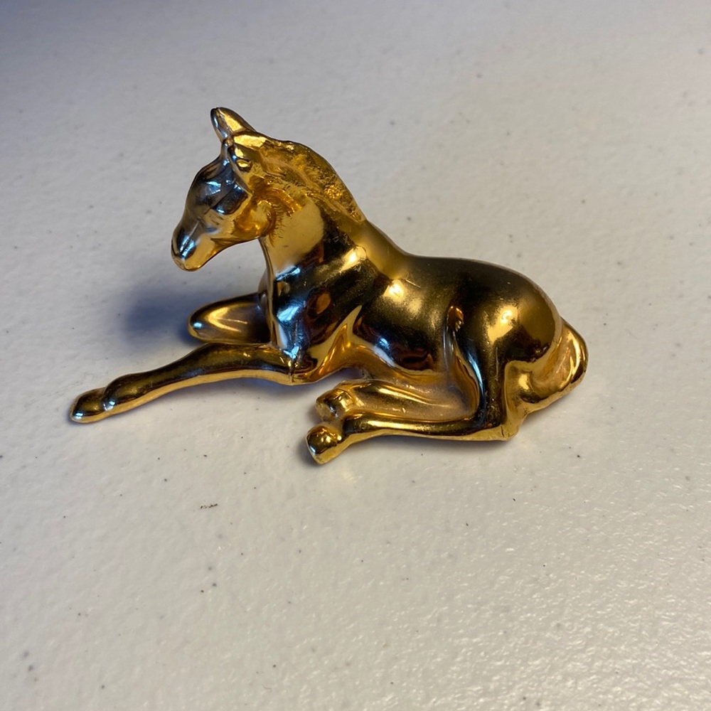 Gold Tone Laying Horse Figurine